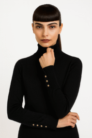 „Juodoji Goda“ – prabangus alpakos vilnos golfas su auksiniais akcentais