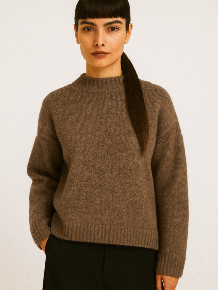 „Riešutinė Šiluma“ – laisvo silueto alpakos vilnos megztinis