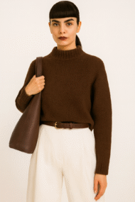 „Chocolate Luxe Warmth“ – Premium Alpakos Vilnos Megztinis - Image 2