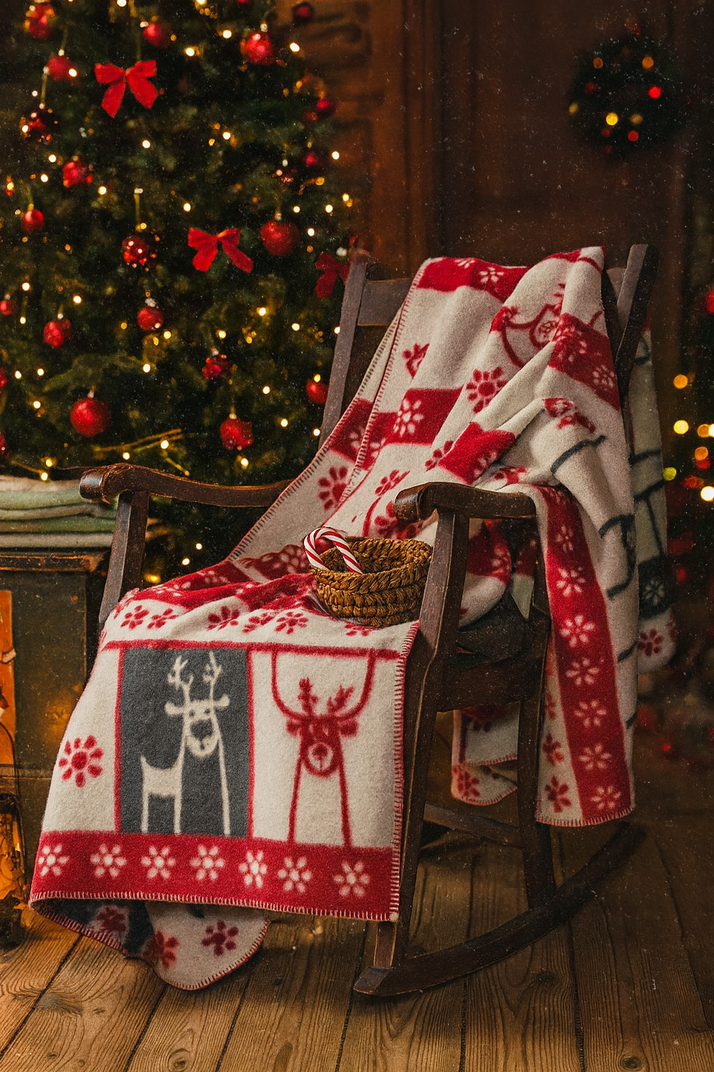 ChatGPT Image Dec 2, 2025, 12_17_13 AM Kalėdinis Naujosios Zelandijos vilnos pledas „Kalėdų Raudonoji Pasaka“ - Image 1