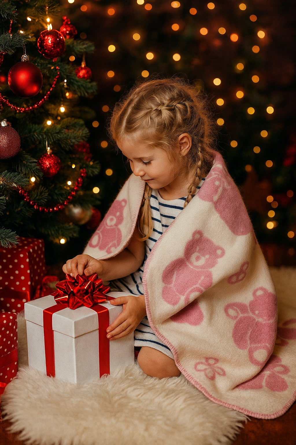 ChatGPT Image Dec 2, 2025, 12_22_04 AM „Rožinis Meškiuko Debesėlis“ – vaikiškas vilnos pledukas - Image 1